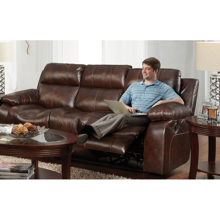 Red Barrel Studio® 90" W Genuine Leather Pillow Top Arm Reclining Sofa